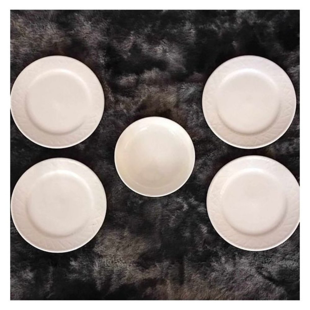 Set of 4 White Totally Today China Salad Plates w/ free matching chipped bowl
